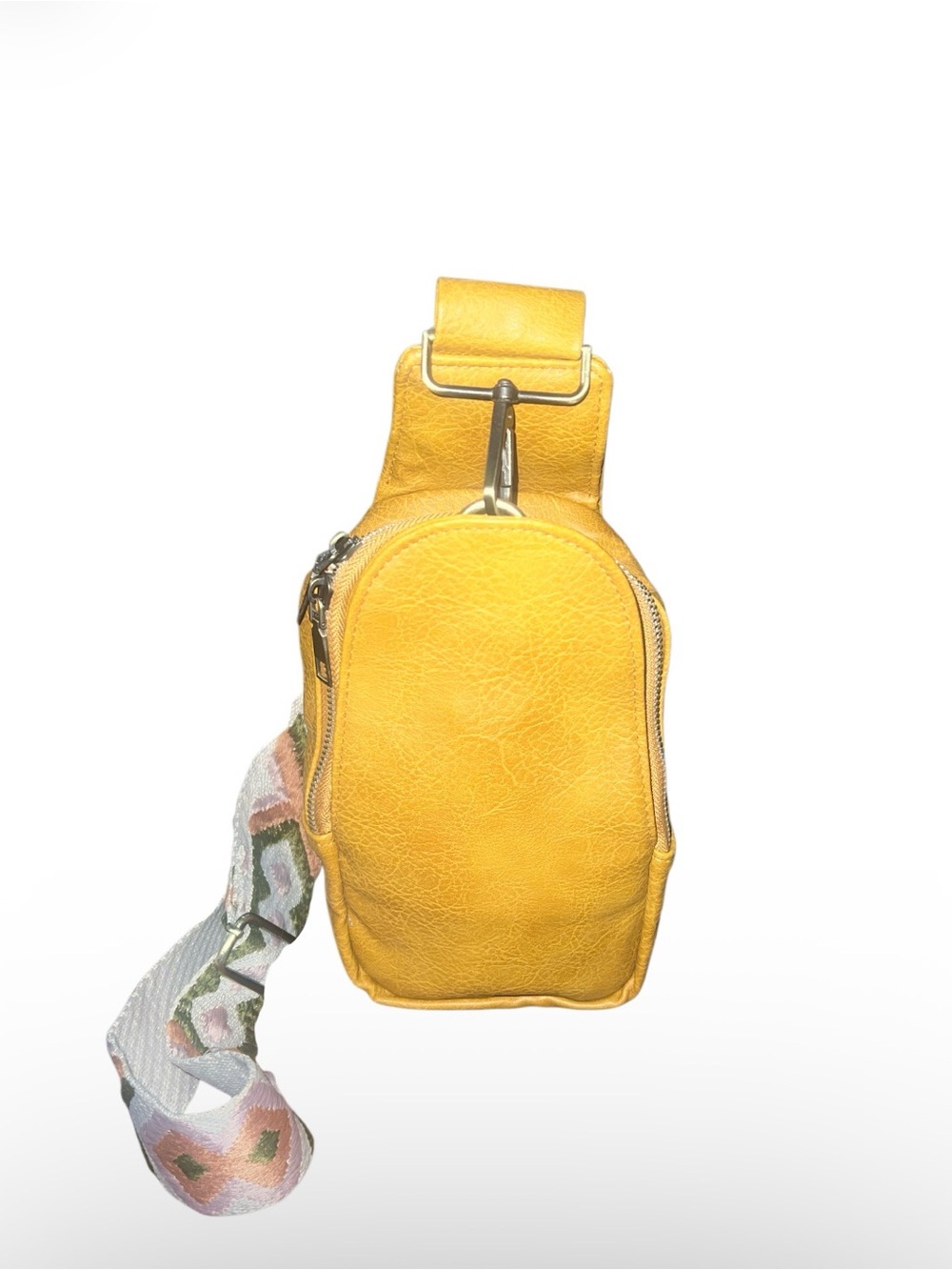 Yellow Leather Crossbody Bag with Patterned Strap